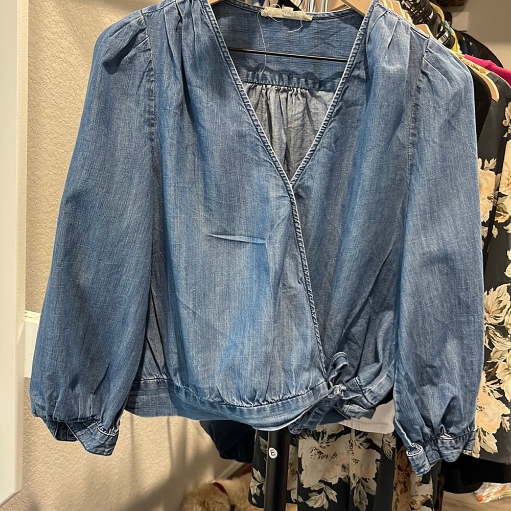 Madewell denim wrap long sleeve top Large